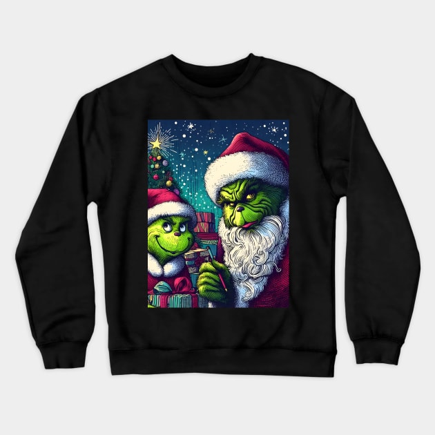 Whimsical Holidays: Grinch-Inspired Artwork and Festive Delights Crewneck Sweatshirt by insaneLEDP